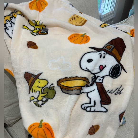 Peanuts Thanksgiving Blanket, Throw. Snoopy, Blanket, Woodstock, Pumpkin Pie - Picture 1 of 8